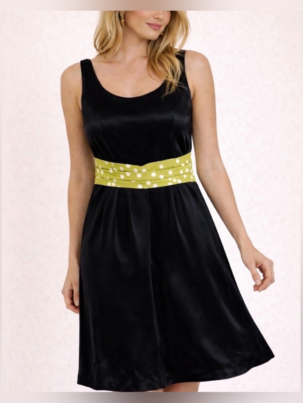 Vintage Corey Lynn Calter Black Velvet Sleeveless Dress with Polka Dot Green